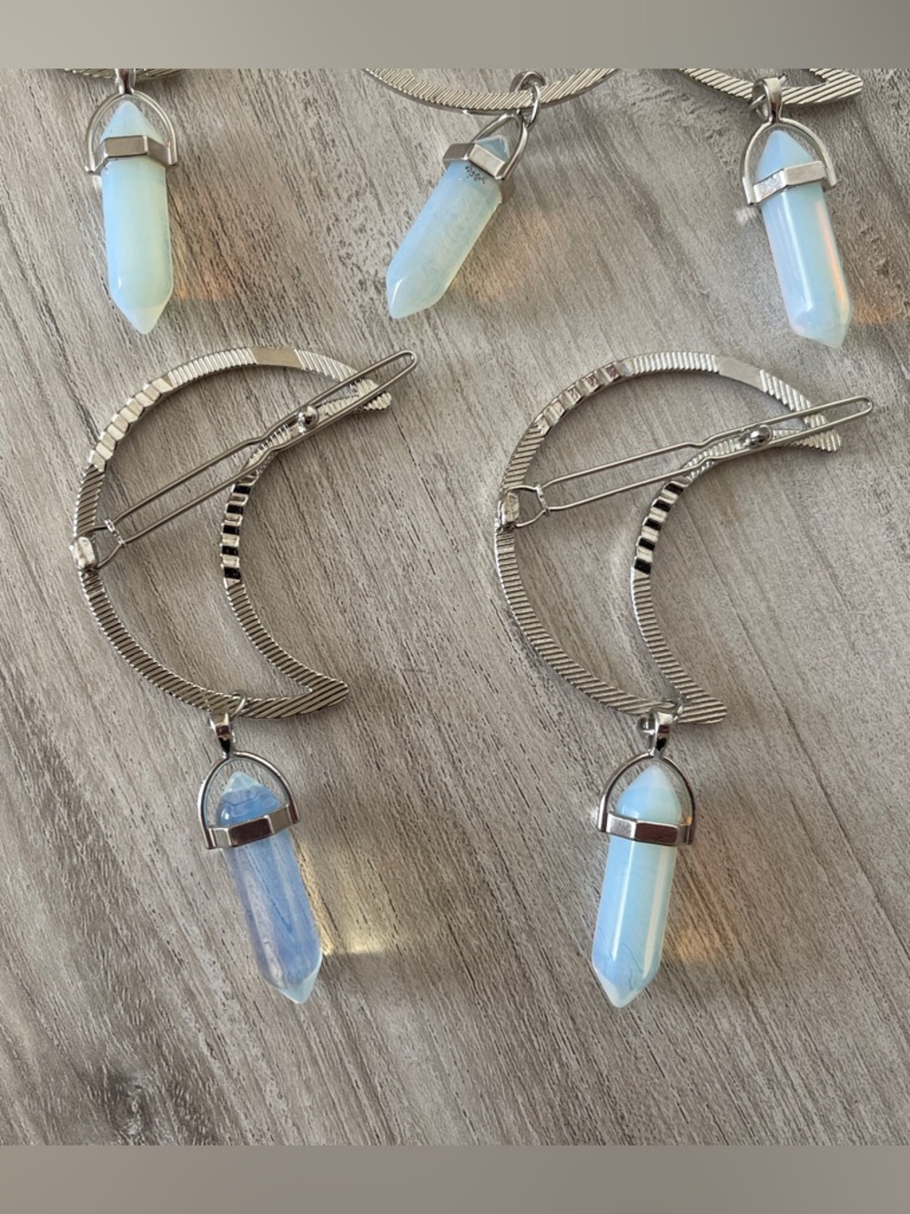 Silver Moon Hair Clip with Opalite - Picture 6 of 6